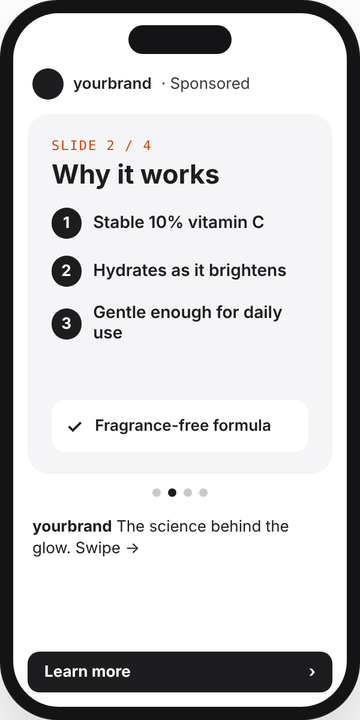 Carousel ad explaining why the product works