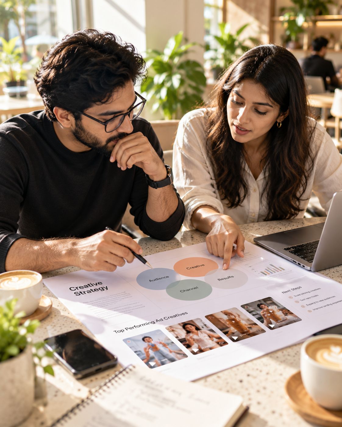 A founder and strategist reviewing a printed report