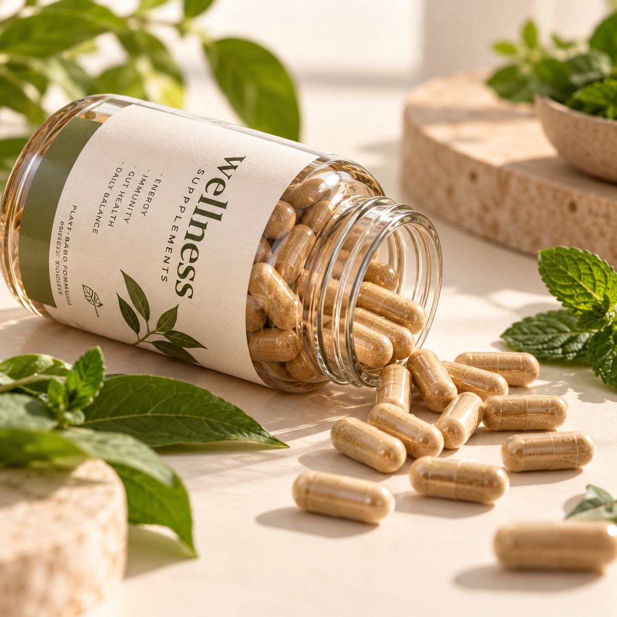 Supplement capsules and leaves