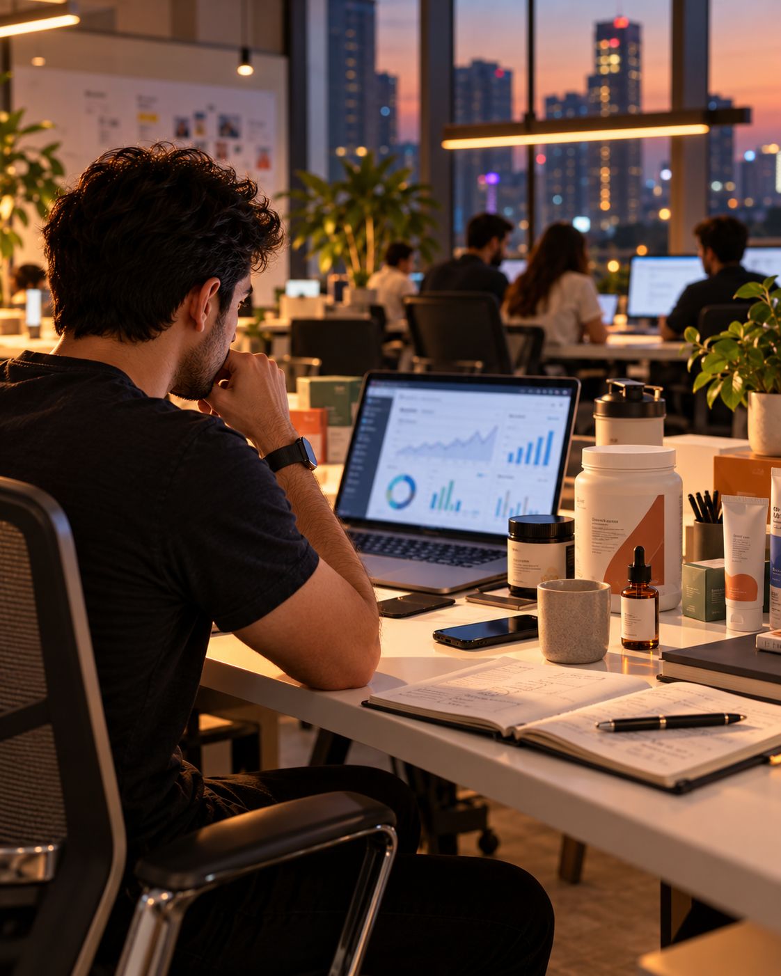 A D2C founder reviewing ad performance in the evening